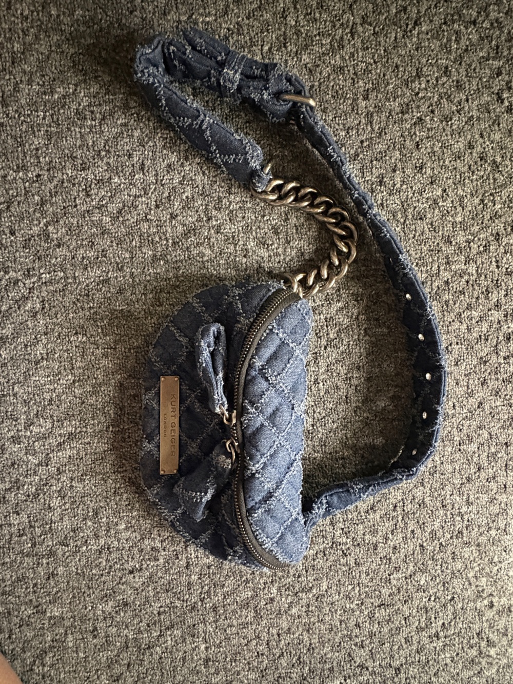 Kurt Geiger Small Brixton Navy Quilted Denim Chain Belt Bag - Picture 4 of 8